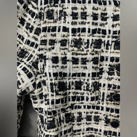 NWOT Vici White Gold Black Emme Tweed Pocketed Blazer Jacket Sz Medium - Picture 6 of 16